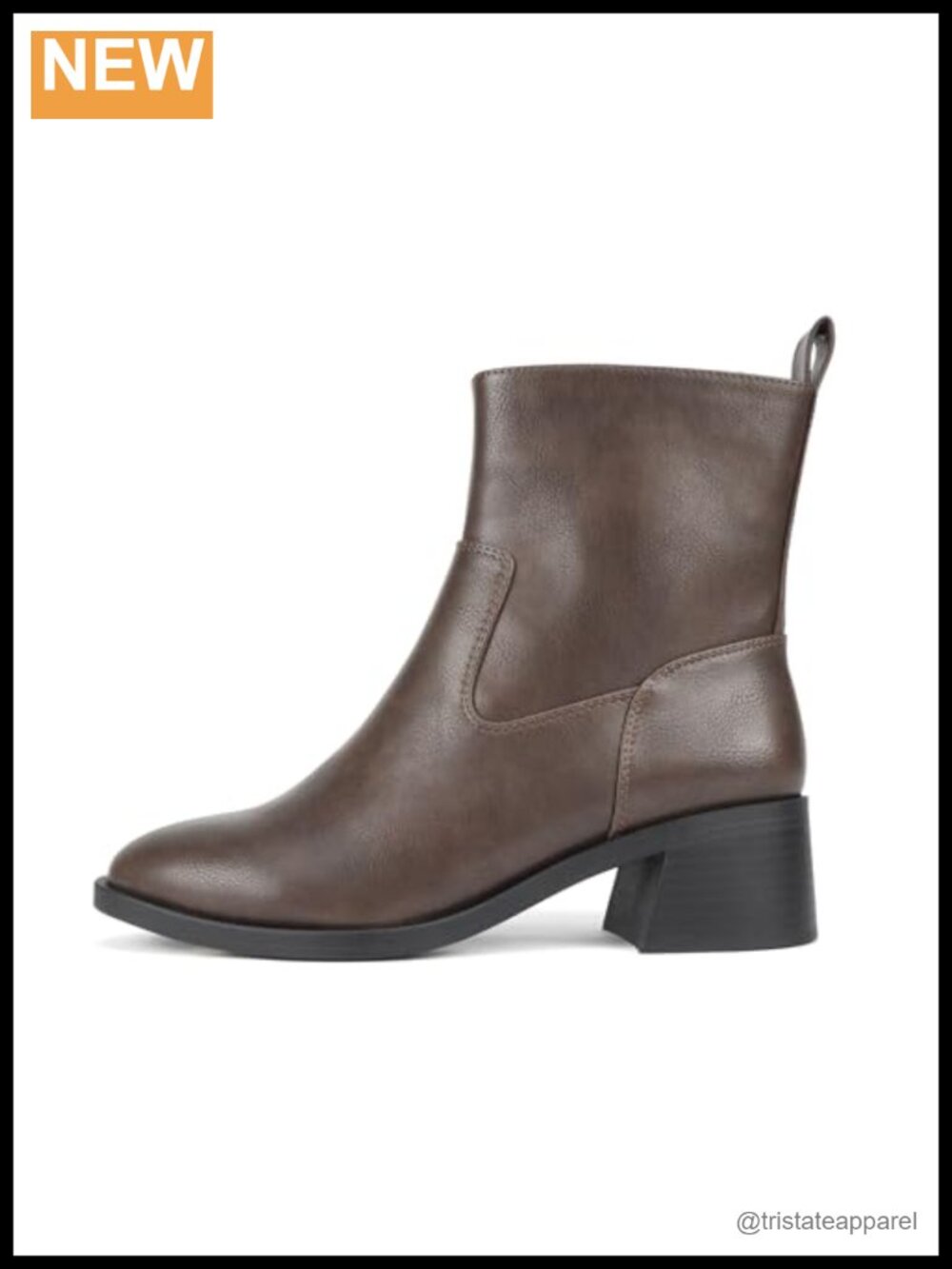 Women Round Toe Low Block Heel Ankle Boot with Side Zipper